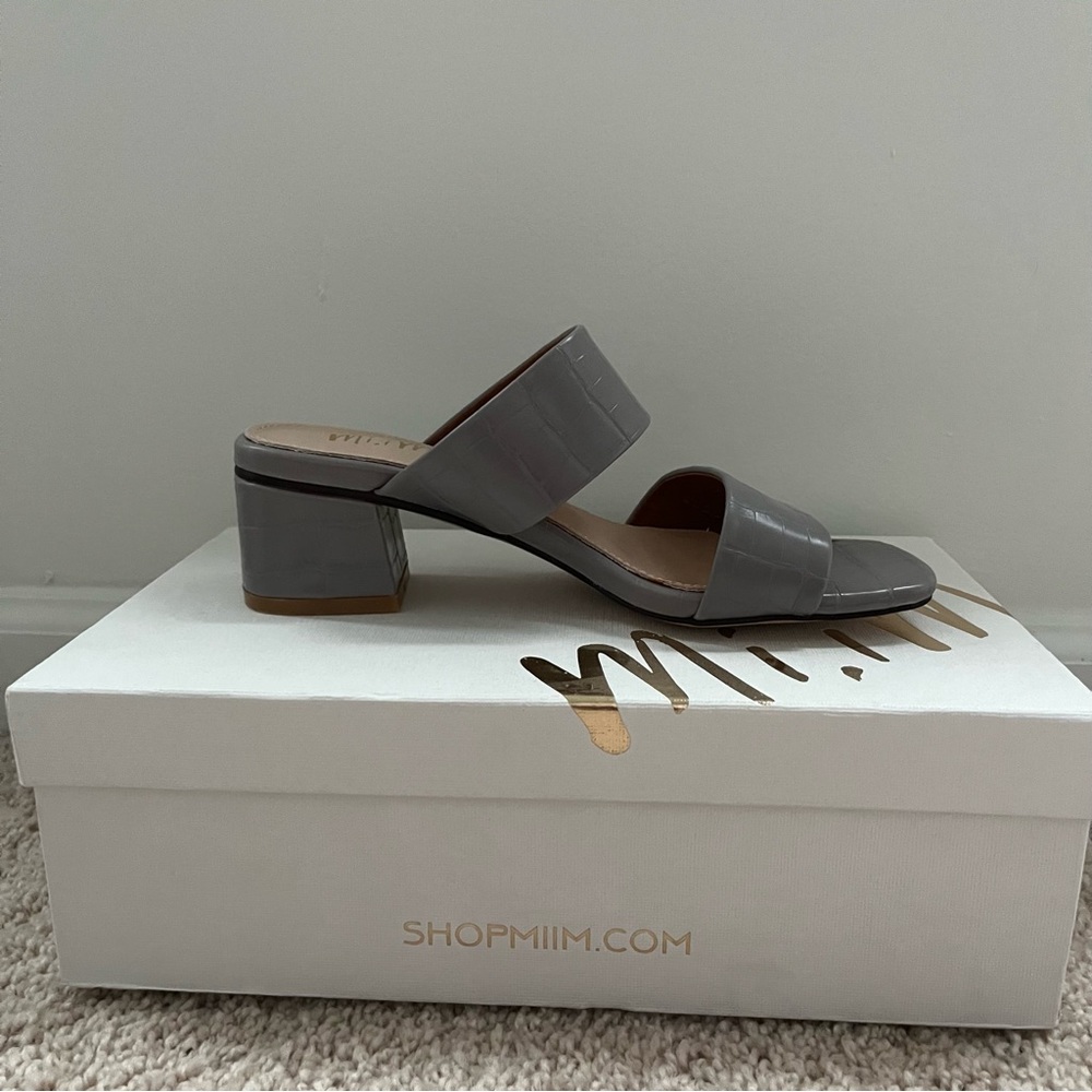 Miracle Miles Croc Embossed Square Toe Sandal